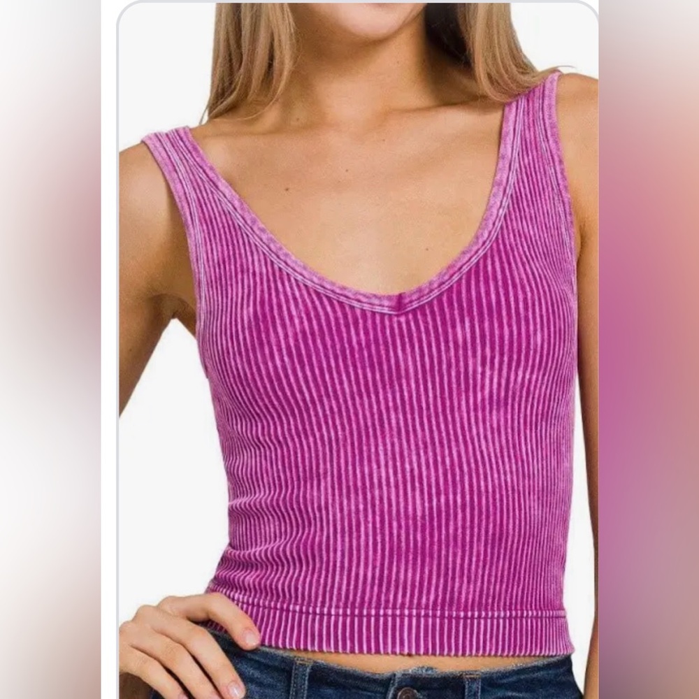 Hot Pink Ribbed Sleeveless Crop Top